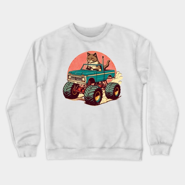 Cat Driving A Monster Truck Crewneck Sweatshirt by Vehicles-Art